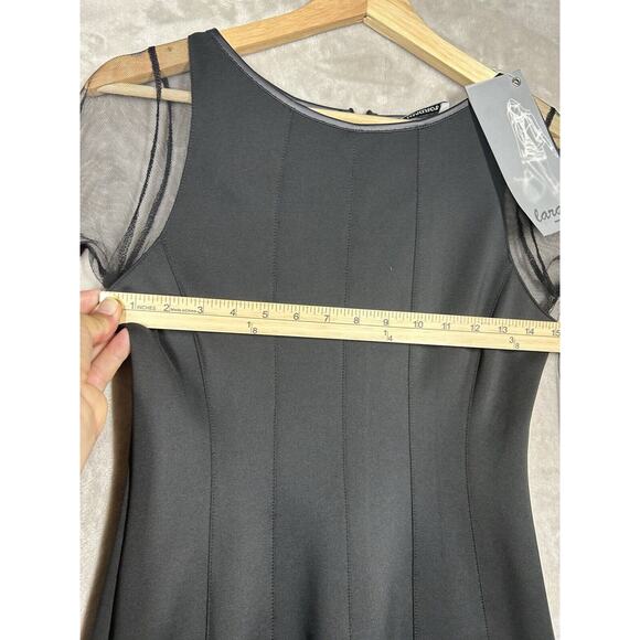 NWT Laranor Fit and Flare Black Dress Mesh Sleeve Sz 40 - US 8 Grunge Goth Core - Picture 2 of 10